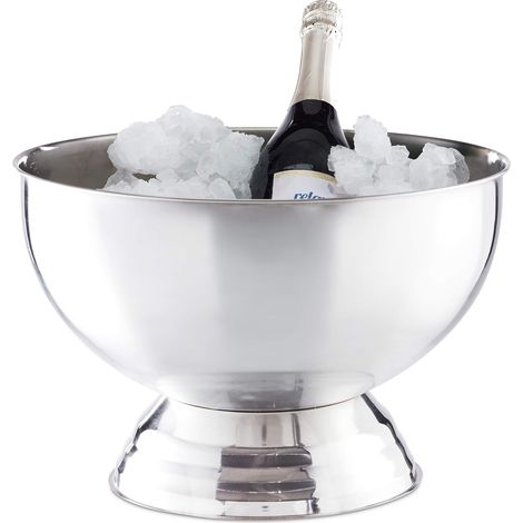 Coupe rafraîchissante pour champagne, en acier inoxydable, avec bac à glaçons, convenant au champagne ou au vin, diamètre 39 cm, couleur argentée (1/5)