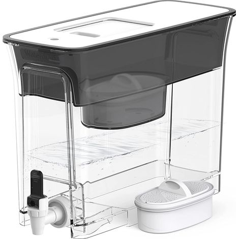 Waterdrop Distributeur de filtre à eau fin de 35 tasses, grande capacité, longue durée de vie de 700 litres, durée de vie 5x, réduit le chlore, PFOA/PFOS et plus encore, sans BPA, noir (avec 1 filtre)