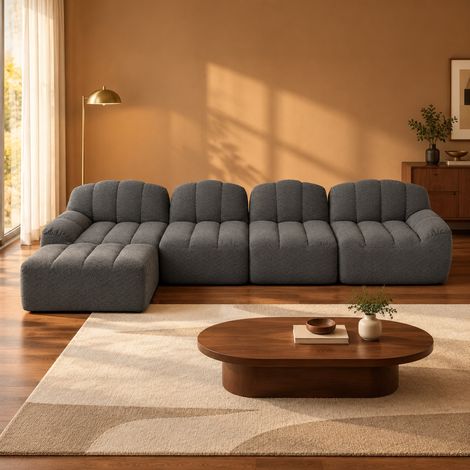 REDOM Modulares 4-Sitzer-Sofa mit Ottomane, Muschelform, 32D-Schaumstoff, Grau (1/5)