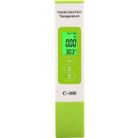 Wasserqualitätsprüfung: Salzgehalt, C-100 5-in-1 Salzgehalts-, TDS- und EC-Meerwassertester, multifunktionales Wasserqualitätsmessgerät mit Hintergrundbeleuchtung