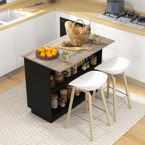 Desserte îlot de cuisine étagère réglable 2 compartiments ouverts placards plan de travail effet bois 105 x 60 cm - noir (1/4)