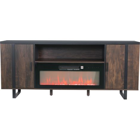 Parrot Uncle Vintage TV-Schrank mit 36-Zoll-Elektrokamin für Fernseher bis 80 Zoll, großes TV-Möbel mit Stauraum, Medienzentrum im Vintage-Design für Wohnzimmer, Braun (1/5)
