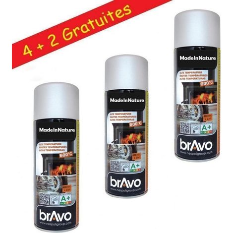 Lot de bombes de peinture, spray Hautes températures ou radiateurs, Intérieur et Extérieur, 400 ml - Aluminium haute température - Lot de 6. (1/4)