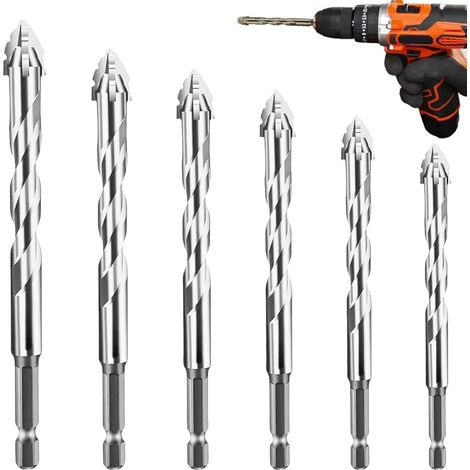Set di 6 punte per trapano orbitale casuale, punta per trapano per vetro e piastrelle, punta con punta in carburo, punta per trapano orbitale casuale da 4/5/6/8/10/12 mm, attacco esagonale da 1/4", ki