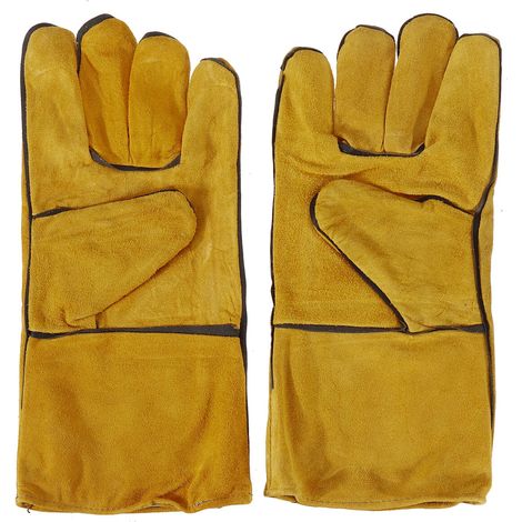 2 pièces 14 " gants de soudeur de jardinage robustes hommes femmes résistant aux épines travail du cuir antidérapant - Jaune (1/2)
