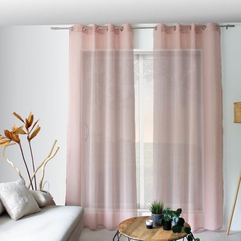 Rideau Voilage Effet Lin "Elena" 140x240cm Rose