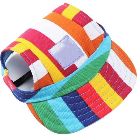 Baseballkappen mit verstellbarem Kinnriemen und bequemen Ohröffnungen für kleine, mittlere und große Hunde, die Schutz vor der Sonne im Freien bieten (S, gestreift)