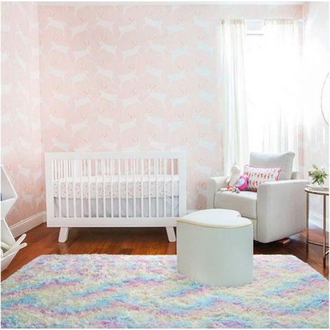 Tapis, tapis moelleux arc-en-ciel pour chambre de fille, décoration de chambre licorne, tapis pastel pour enfants, tapis à poils (1/5)