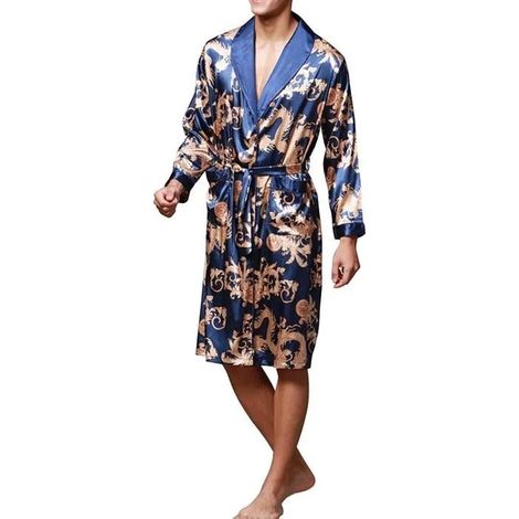 Peignoir en satin à manches longues avec ceinture et poches, doux et léger pour se détendre à la maison, taille L (1/4)