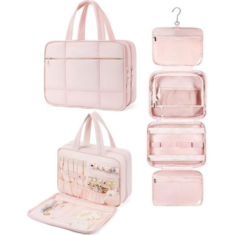 Trousse de toilette voyage légère avec organiseur bijoux, pochette rangement cosmétique portable (1/5)