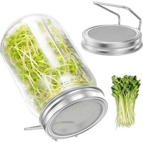 2 couvercles en verre, tamis à raisins secs en acier inoxydable, couvercle de germination à large ouverture, lavable au lave-vaisselle, pour les graines, le cresson et la culture de graines (argent, 2 (1/5)