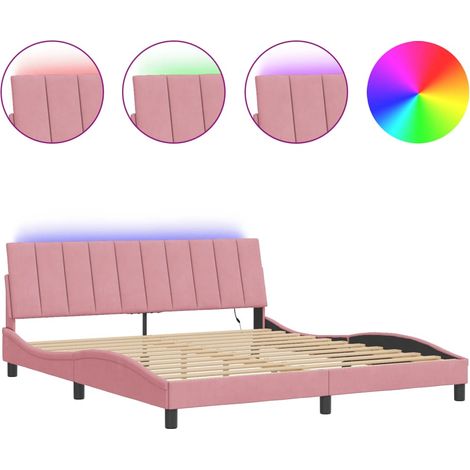 Lit double - lit simple - Cadre de lit avec LED Hanko rose 180x200 cm velours fr5168 - Maison La Vie (1/5)