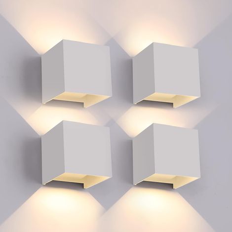 4-teilige Außenwandleuchte (für den Innen- und Außenbereich), weiße LED-Außenwandleuchte, IP65 wasserdichte quadratische Aluminium-Wandleuchte, warmes Licht.