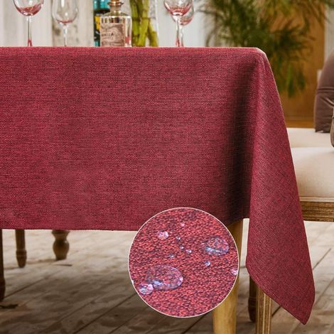Nappe lavable rouge 120x160 cm aspect lin imperméable rectangulaire
