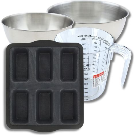 Set pâtisserie avec moule à 6 financiers silicone, 2 bols à mixer, verre mesureur et spatule Zenker (1/5)