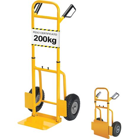 Carrello con manico telescopico richiudibile in acciaio ruote pneumatiche portata 200 kg