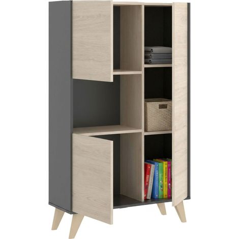 Dmora - Credenza Crono, Buffet alto da soggiorno, Madia moderna da salotto a 3 ante, 81x43h135 cm, Rovere e Antracite