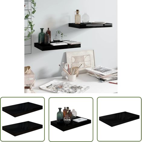 The Living Store Schweberegale 2 Stk. Hochglanz-Schwarz 40x23x3,8 cm MDF - Schweberegale - Wandregale - Schwarz - Regalset - Wohnwanddeko (1/5)