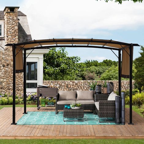 Ersatzdach pergola 12x9 ft en polyester beige, UV, facile à monter pour terrasse FloraGrace (1/5)