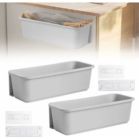 2 PCS Organisateur de Panier Coulissant 37.6x15.2x11.2cm Etagere de Rangement sous Evier Panier Rangement Cuisine Coulissant avec 2 Rails 4 Support Adhésif pour Cuisine, Blanc (1/4)