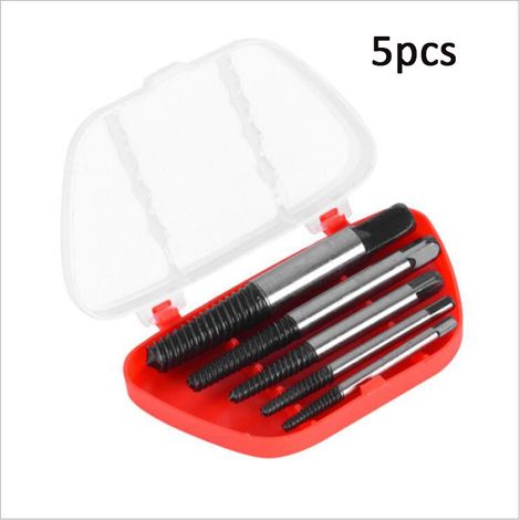Kit extracteur de vis 5 pièces, extracteur de boulons cassés et kit de démontage de tuyaux de rupture de canalisation, kit d'outils pour vis à gauche avec boîte de rangement (1/4)