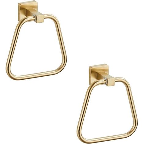 Set di 2 anelli portasciugamani in acciaio inox spazzolato color oro per bagno, cucina o doccia, con robusto supporto a parete. (1/5)