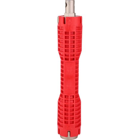 Clé à robinet multifonctionnelle rouge à double tête pour installation dans la salle de bain, compatible avec les modèles 1/4 po, 3/8 po, 1/2 po et 3/4 po. (1/5)