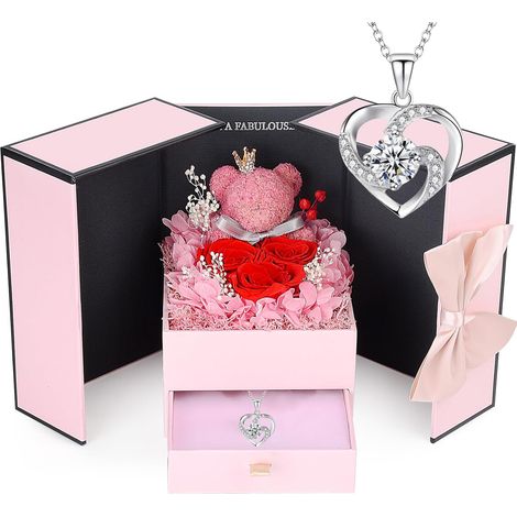Cadeaux pour Les Femmes - Roses Uniques conservées Fleurs éternelles avec Collier Cadeaux pour la Petite Amie Épouse Maman à L'occasion de la Fête des Mères (1/5)
