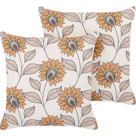 Conjunto de 2 cojines blanco crema naranja beige 45 x 45 cm poliéster floral Tuberose (1/5)