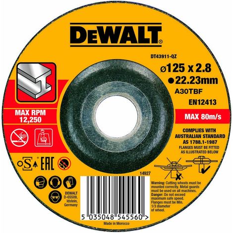 Disco de corte para acero inoxidable 125x22,2mm, buje plano DEWALT