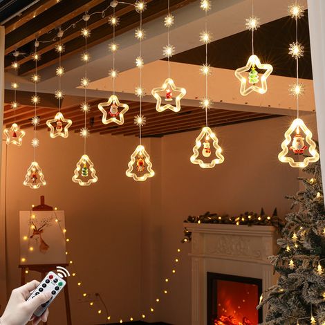 Guirlande lumineuse LED de 3 m pour l'extérieur et l'intérieur, Rideau lumineux de Noël avec télécommande, Lumière de Noël à piles, étanchéité IP44 (1/5)