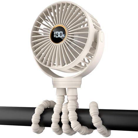 Mini ventilateur portable pour poussette, petit ventilateur personnel rechargeable, accessoire de voyage indispensable, convient aux bébés et aux sièges auto, rotation à 360°, 3 vitesses, écran d'affi (1/5)