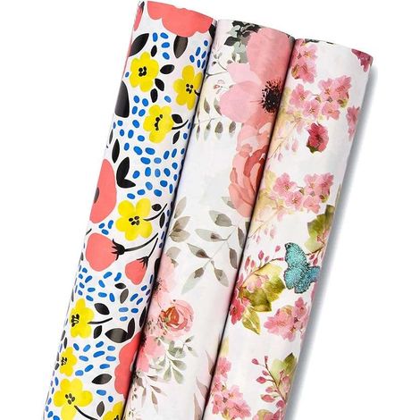 Geschenkpapierrollen mit 3 verschiedenen Blumenmustern, 43,2 cm x 3,05 m