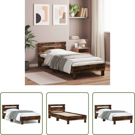 Tête de lit chêne - Cadre de lit sans matelas avec tête de lit chêne fumé 90x200 cm (1/5)