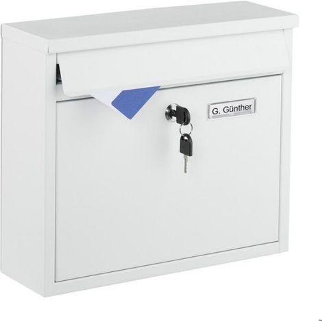 Boite Aux Lettres - Fer - 31 x 36 x 12 cm - Blanc - Pour Enveloppes C4 - Avec Porte-Etiquette Et Serrure Batteuse - 4 Clés (1/5)