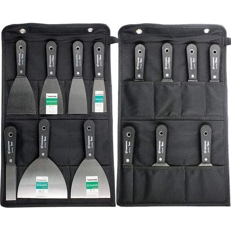 Ensemble de spatule Couteau à mastic Ensemble de 7 couteaux à gratter et à mastic, poignée en plastique antidérapante avec un sac à outils de rangement en toile portable (1/5)