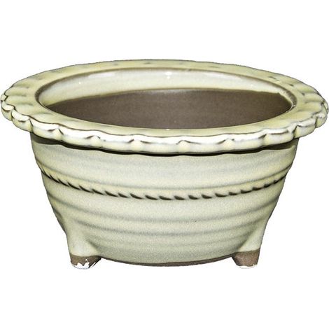 Vaso per bonsai Giapponese Morrisan rotondo in gres smaltato bianco 10,5x10,5x6 cm - B04-14b (1/4)