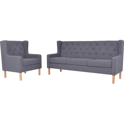 2-tlg. Sofa-Set Stoff Grau