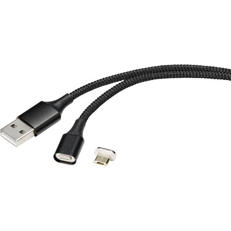 Renkforce USB-Kabel USB 2.0 USB-A Stecker, USB-Micro-B Stecker 1.00 m Schwarz magnetischer Stecker (1/4)