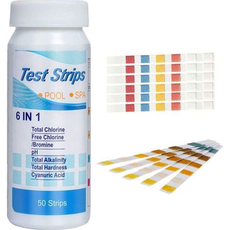 Kit de bandelettes d’analyse pour eau de piscine 50 bandelettes 6 en 1 chlore pH alcalinité dureté acide cyanurique test instantané facile à lire pour piscine propre et sûre (1/5)