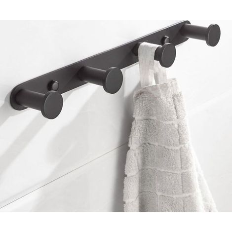 Fei Yu Wandhandtuchhaken, Kleiderhaken mit Haken, Edelstahl 304, Wandhandtuchhalter, Haken für Badezimmer- und Küchentüren (4 Haken, Schwarz) (1/5)