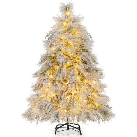 Albero di Natale innevato 146cm con luci LED bianche calde e cerniera (1/5)