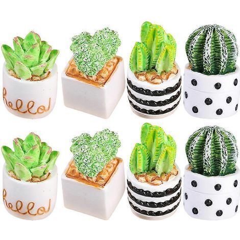 Lot de 8 mini figurines de cactus en résine, petites plantes en pot, imitation de plantes en résine-3.2x1.7cm