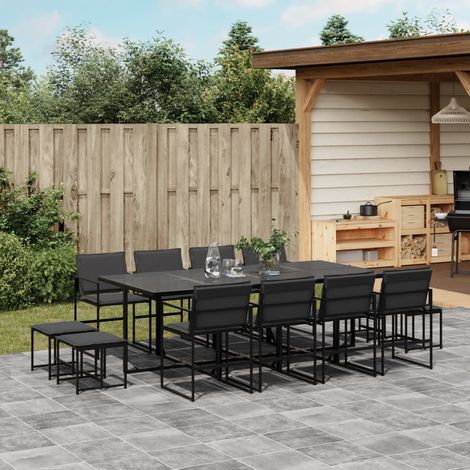 Ensemble à manger de jardin avec coussins 13 pcs-Salon de jardin noir textilène 423069 (1/5)