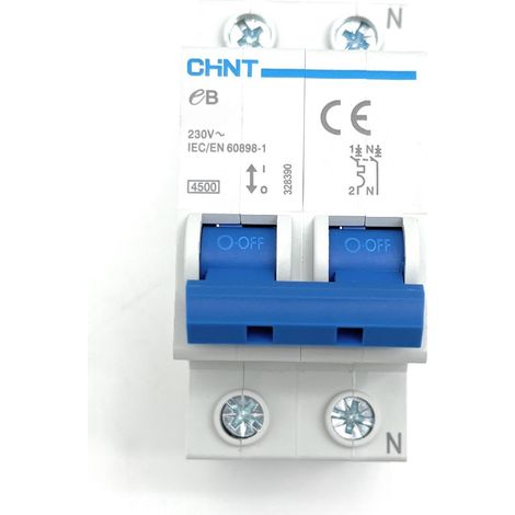 Interruttore Magnetotermico 1P+N 32A 4.5kA 2M Curva C Chint EB 328392 (1/3)