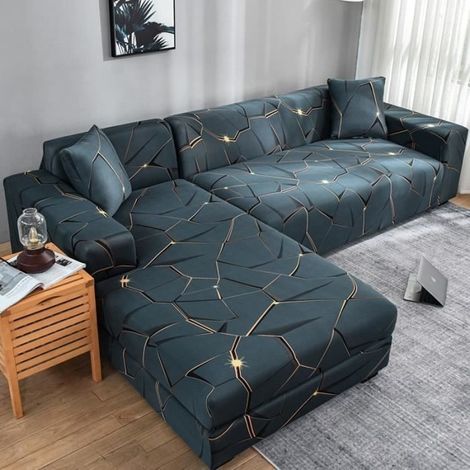 (bleu-Comme indiqué dans limage)Housse Canapé d'angle,3 Places+2 Places+2 Taie d'oreiller,Extensible Couverture de Canapé en Forme de L