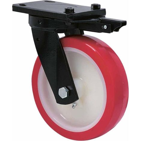 rueda giratora placa mec.dir.10hlbmd150-pob nylon blanco-poliur.rojo bolas (1/2)