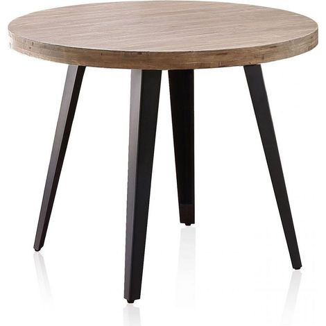 Home Heavenly® - Mesa redonda SKADI, estilo industrial, madera roble y patas metálicas. 100 cm Ø x 76 cm.  Color: Roble Honey - Negro (1/5)