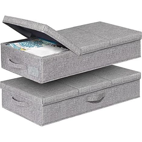 2 Stück Faltbarer Aufbewahrungsbox, 15cm Hoch Flach Unterbettkommode Stabil mit Deckel und Griff,Stoff Unterbett Aufbewahrung,Unterbettbox Für Decken, Kleidung, Steppdecken, Spielzeug, Schuhe