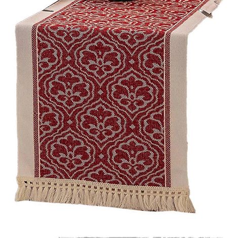 Chemin de table rouge de Noël, élégant chemin de table floral jacquard à franges pour la décoration intérieure, 35,5 x 180 cm (14 x 71 pouces) (1/5)